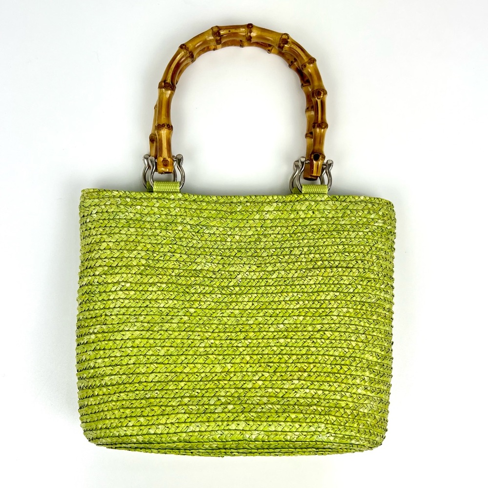 St Johns Bay - Lime Straw Mini Bag w/Bamboo Handle